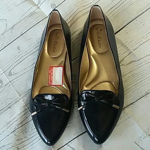 Mvyy Blue Patten flats Pointed Toe With Tie Bow